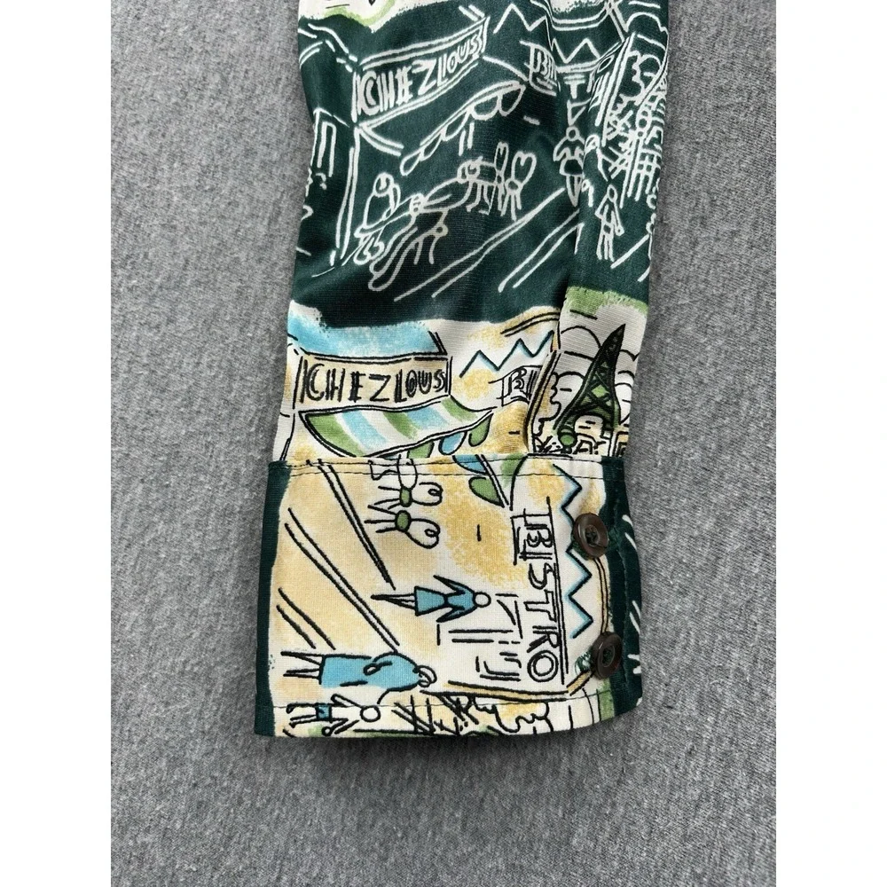 Vintage Hutspah Button Up Shirt Mens Medium Green Yellow French Bistro‎ Nylon